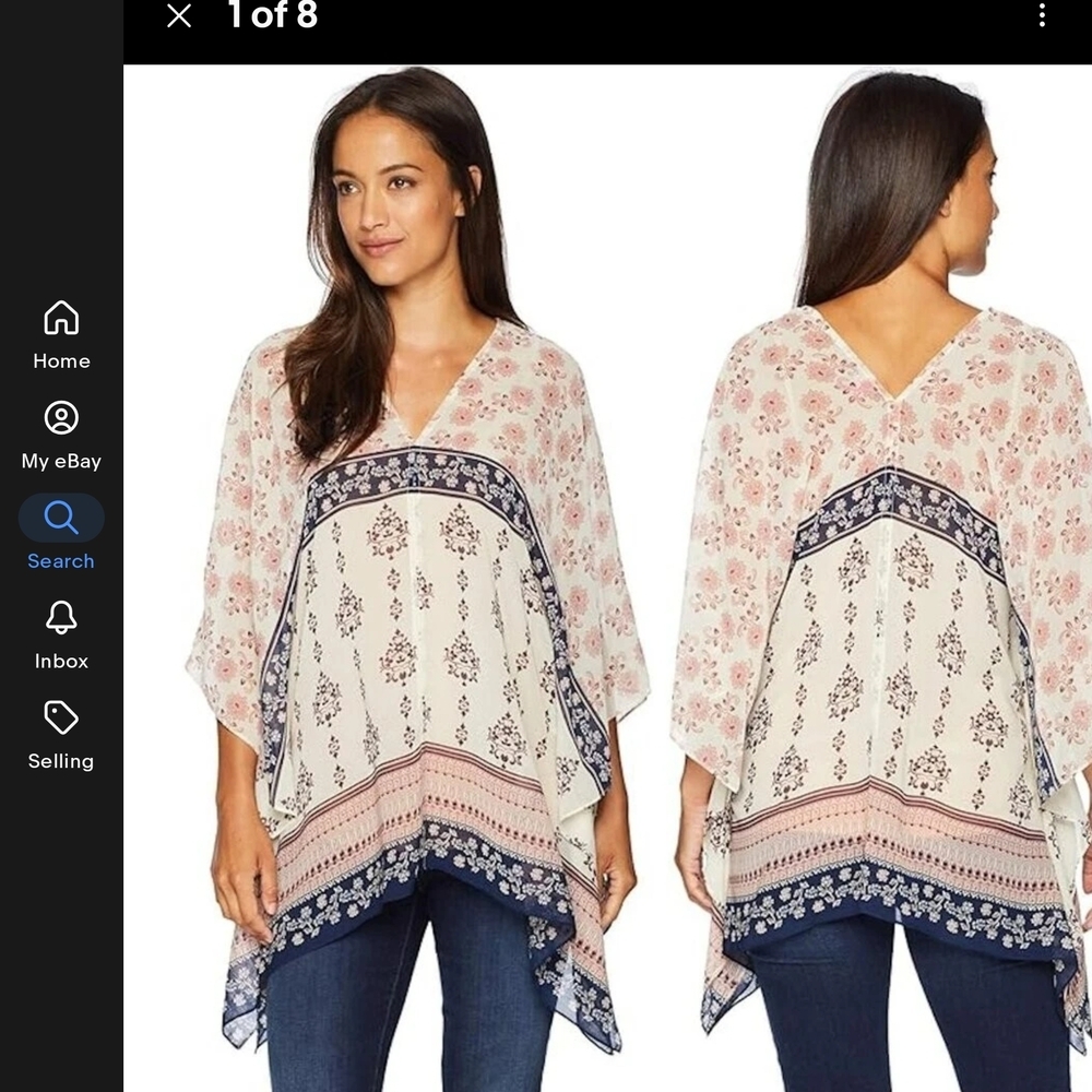 Vince Camuto Floral V-Neck Tunic in Cream‎ and Blue